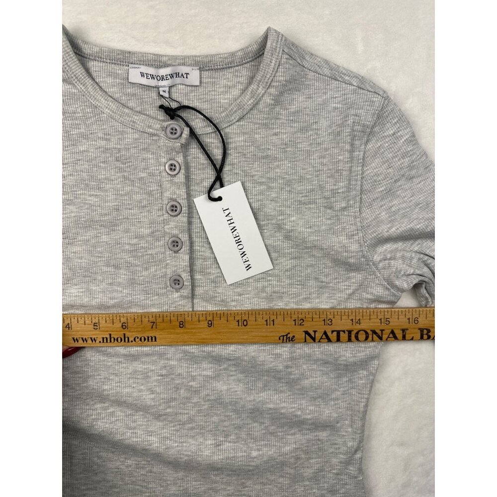 WeWoreWhat Womens Henley Bodysuit Gray Sz M Ribbed Long-Sleeve Comfy Stretch NWT - Picture 6 of 11